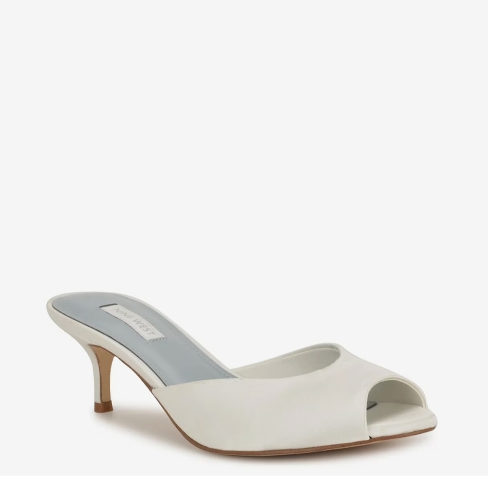 Nine West White Open-Toe Kitten Heel Mules